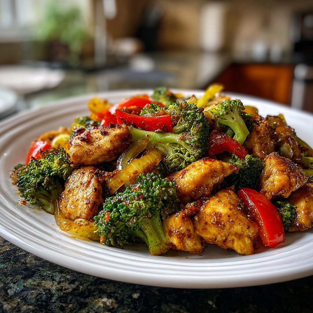 Kalorienarme Hähnchenpfanne Mit Brokkoli Und Paprika