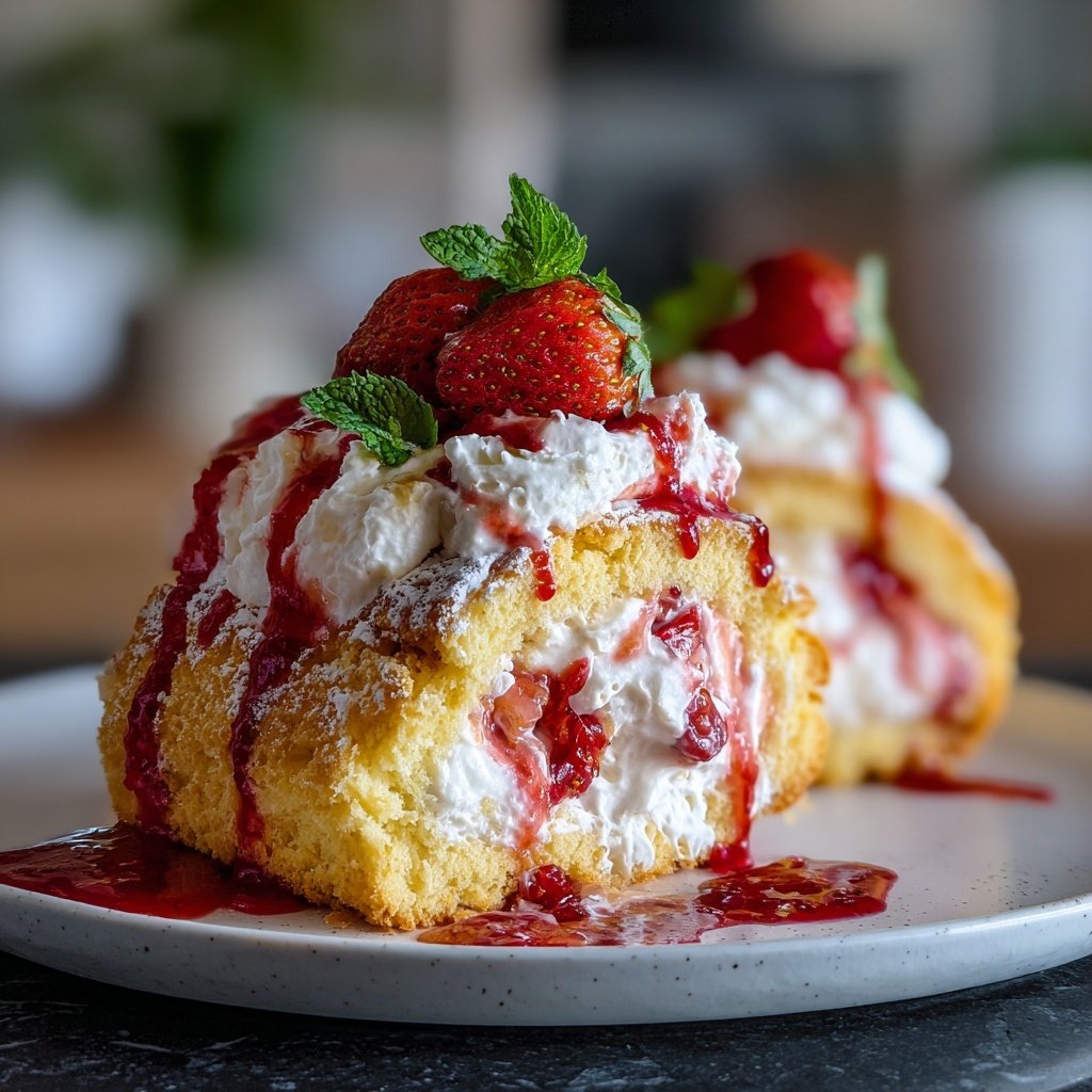 Erdbeer Biskuitrolle Mit Vanille Creme